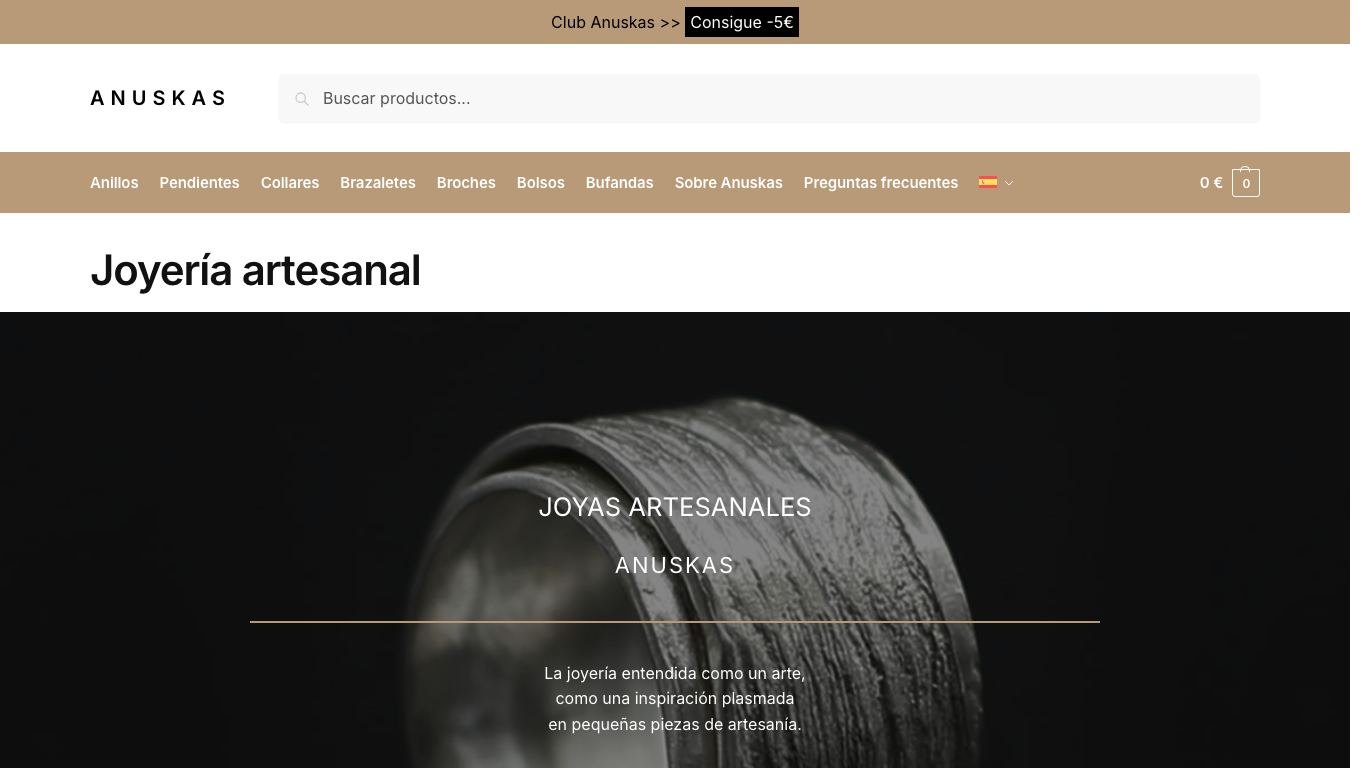 Captura de pantalla de la home de Anuskas