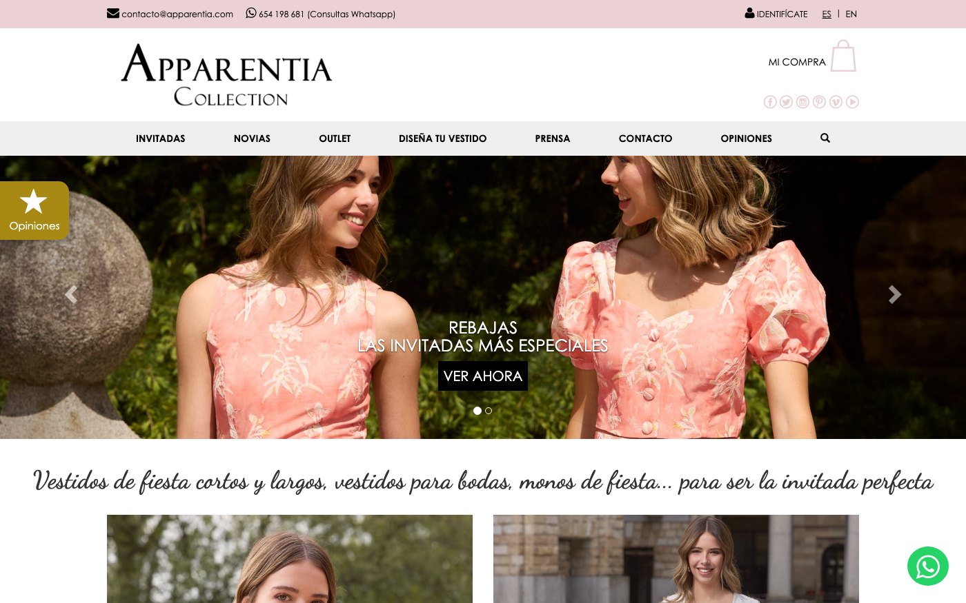 Captura de pantalla de la home de Apparentia
