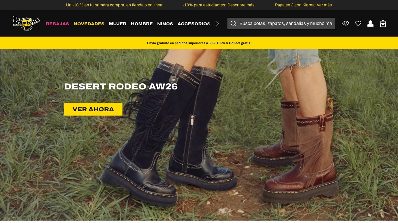 Captura de pantalla de la home de Dr. Martens