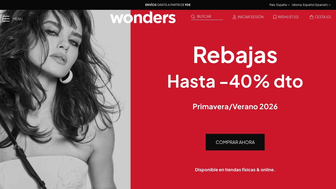 Captura de pantalla de la home de Wonders