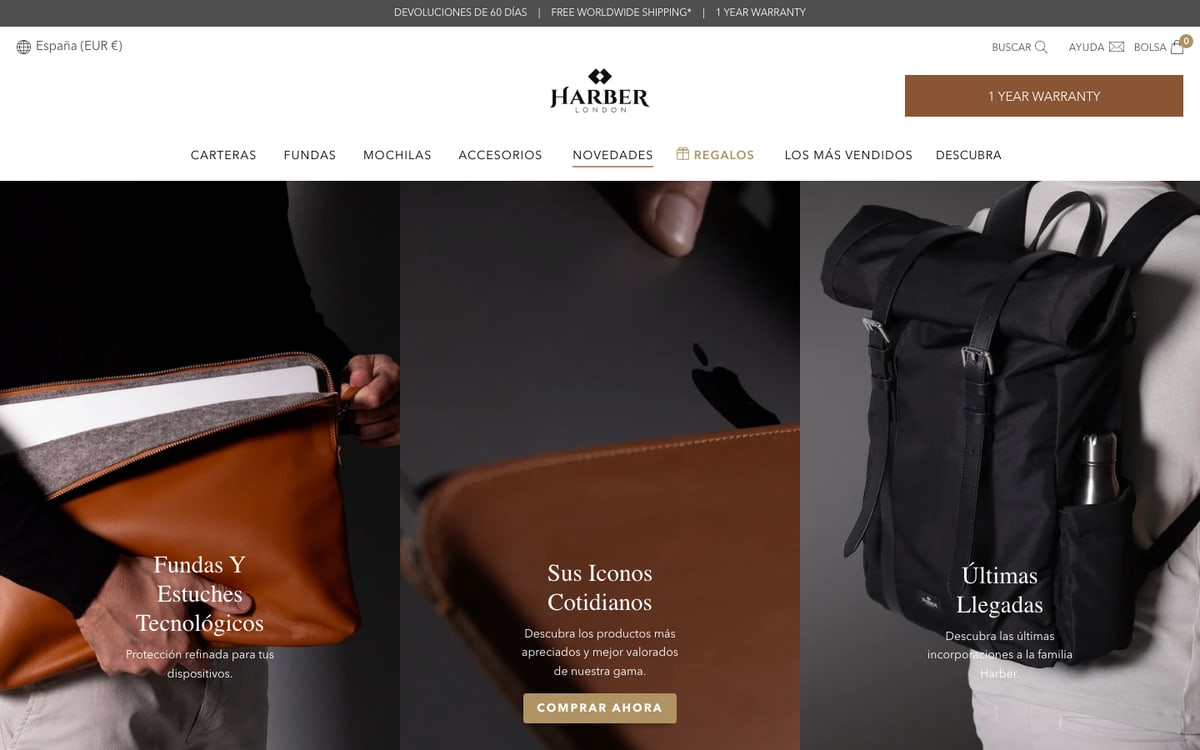 Captura de pantalla de la home de Harber London