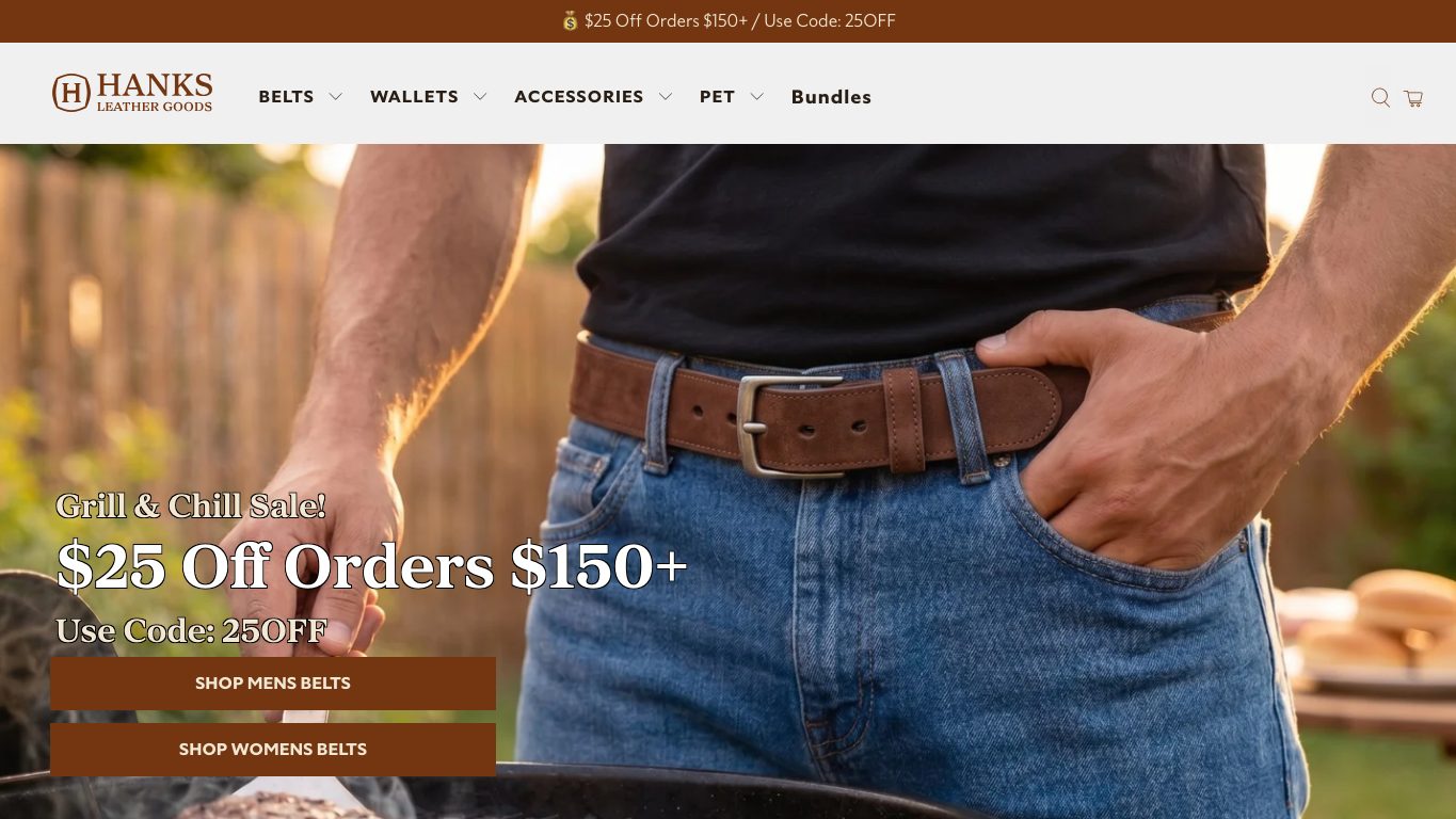 Captura de pantalla de la home de Hanks Belts