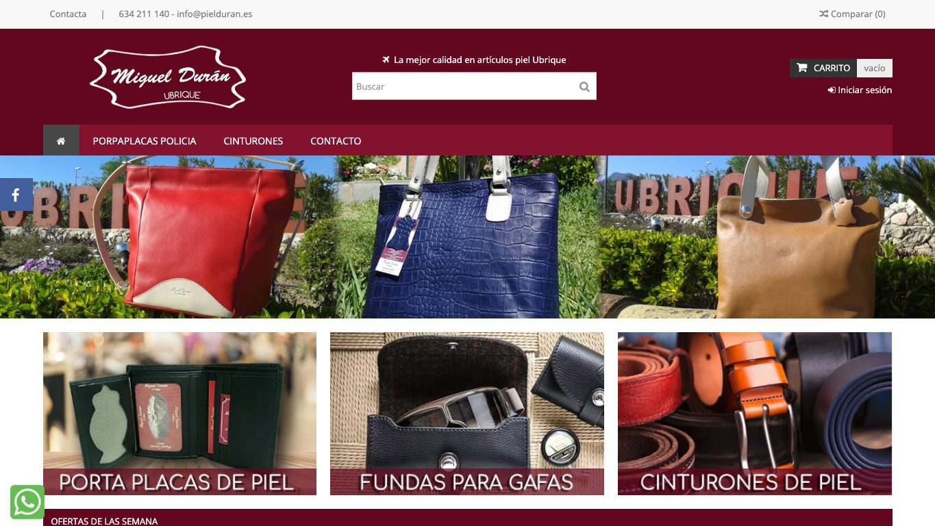 Captura de pantalla de la home de Piel Duran