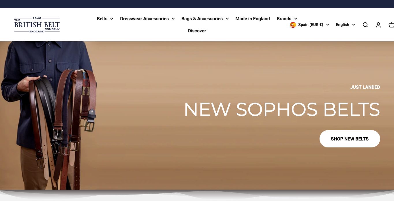 Captura de pantalla de la home de The British Belt Company