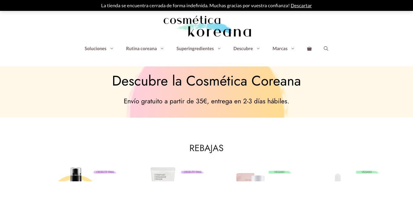 Captura de pantalla de la home de Cosmética Koreana