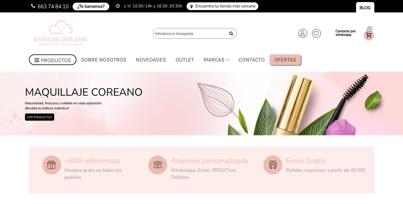 Captura de pantalla de la home de Korean Dreams