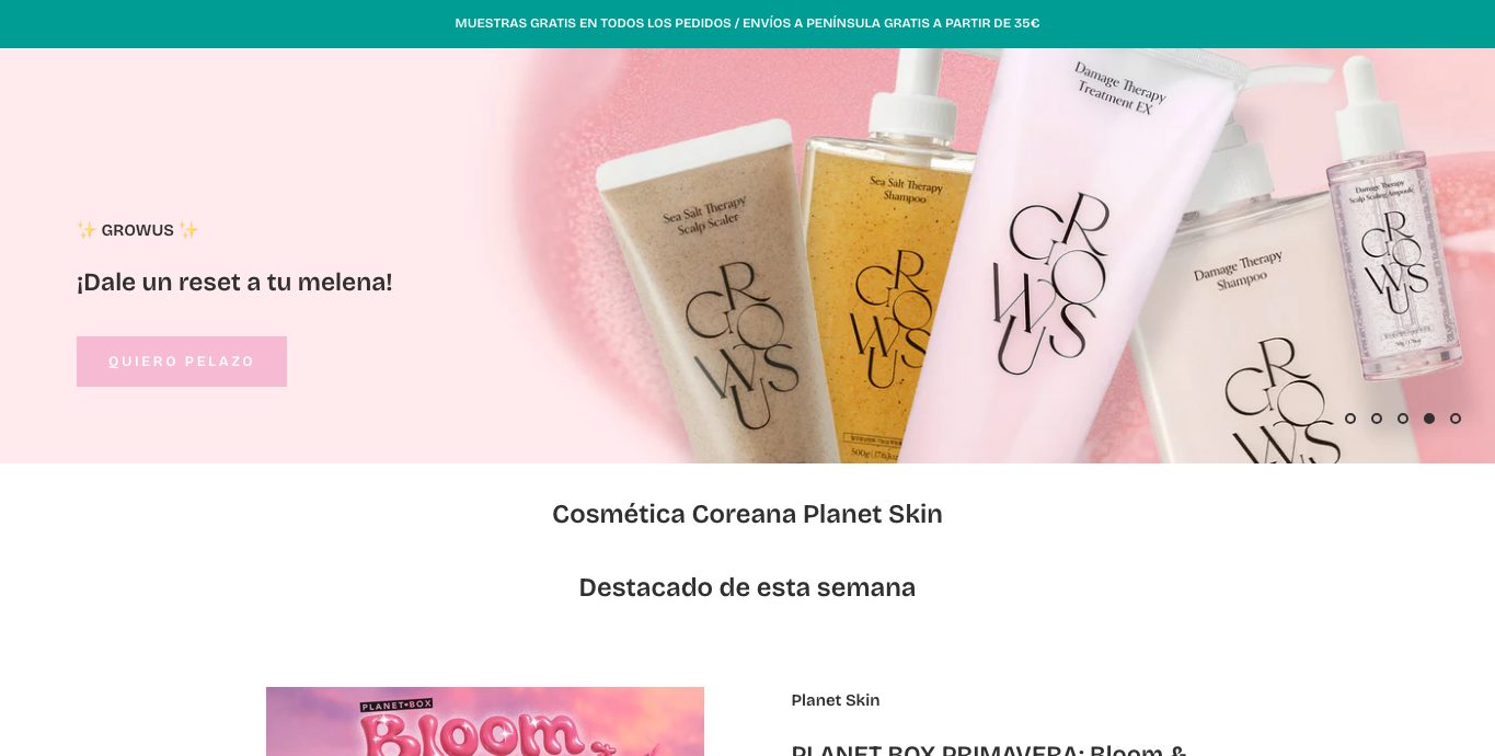 Captura de pantalla de la home de Planet Skin