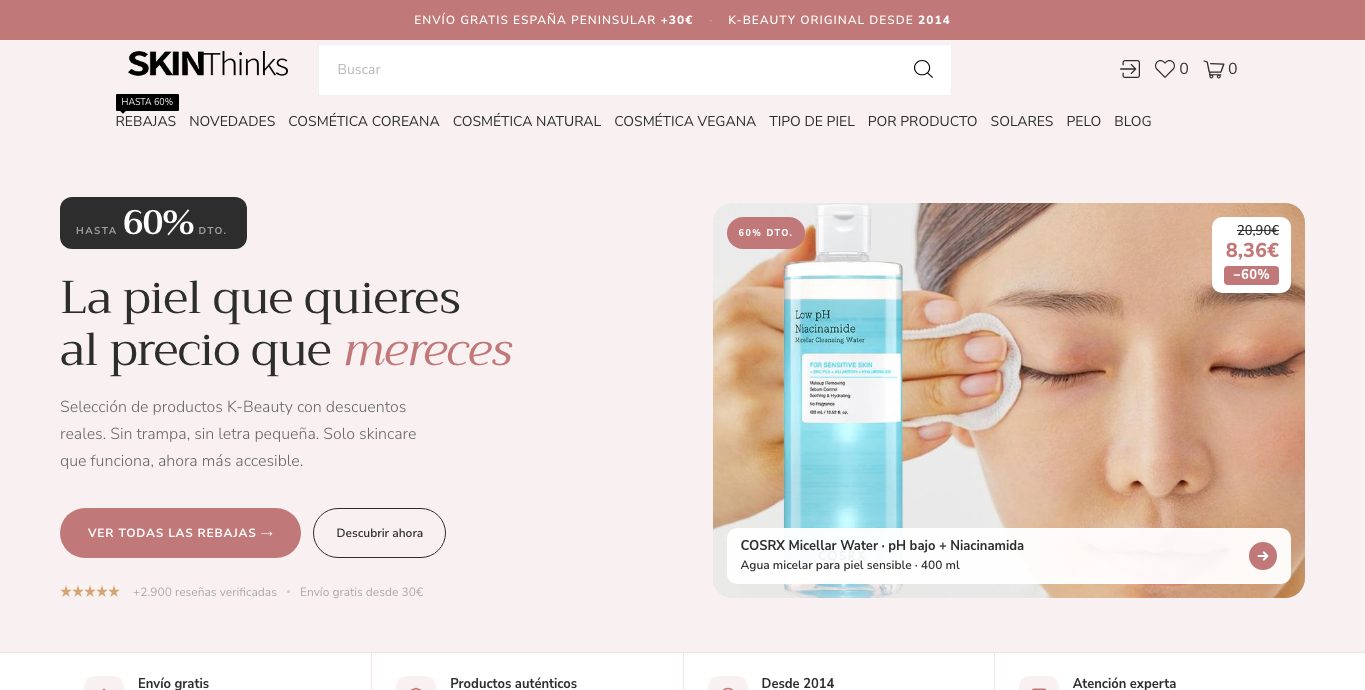 Captura de pantalla de la home de Skin Thinks