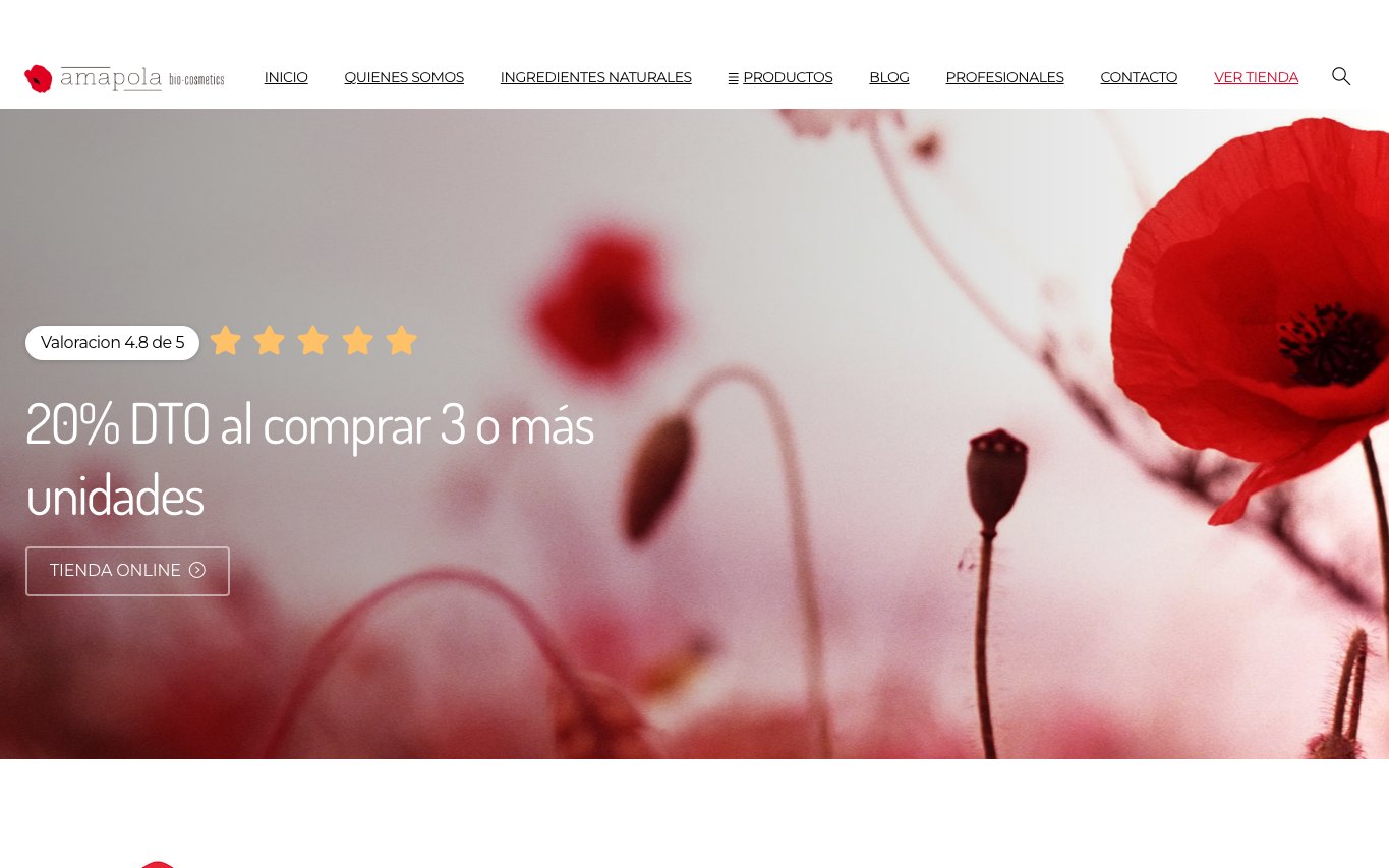 Captura de pantalla de la home de Amapola Bio