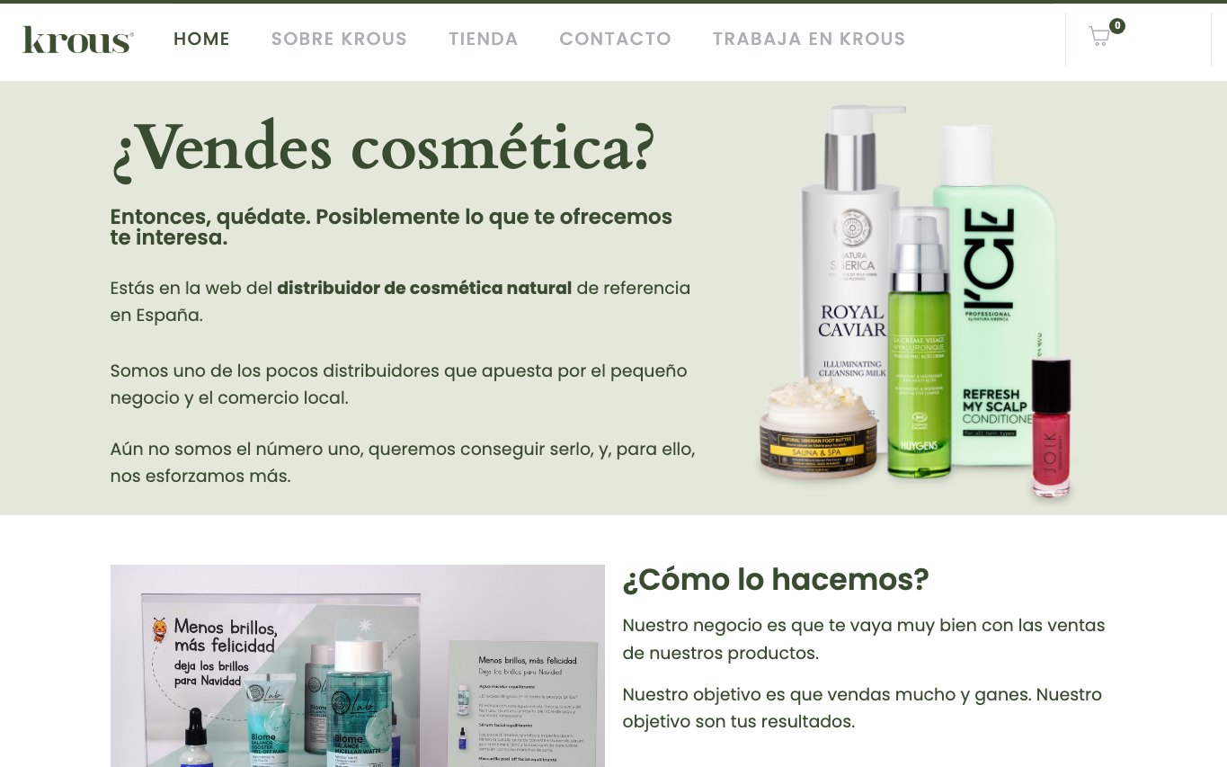 Captura de pantalla de la home de Krous