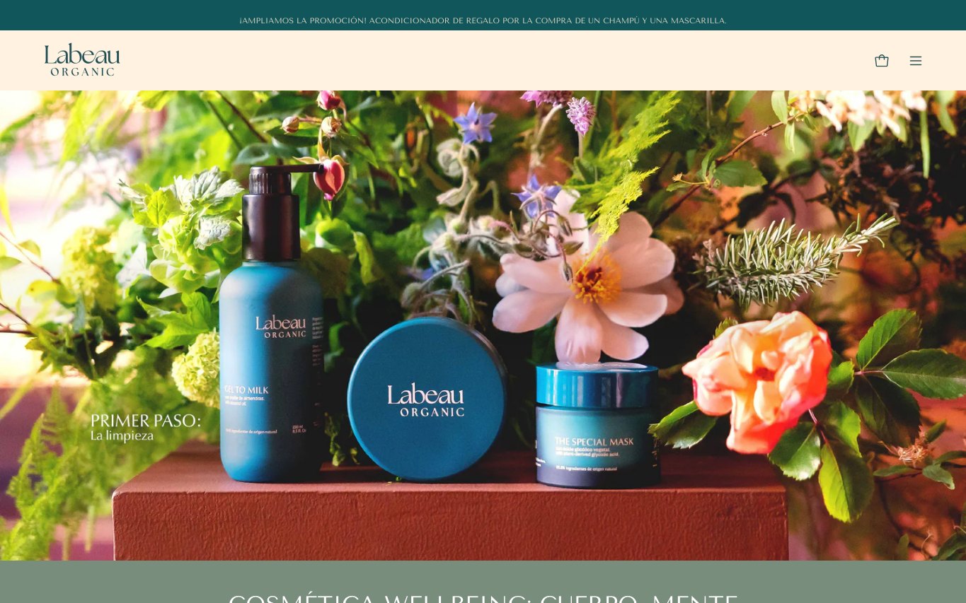 Captura de pantalla de la home de Labeau Organic