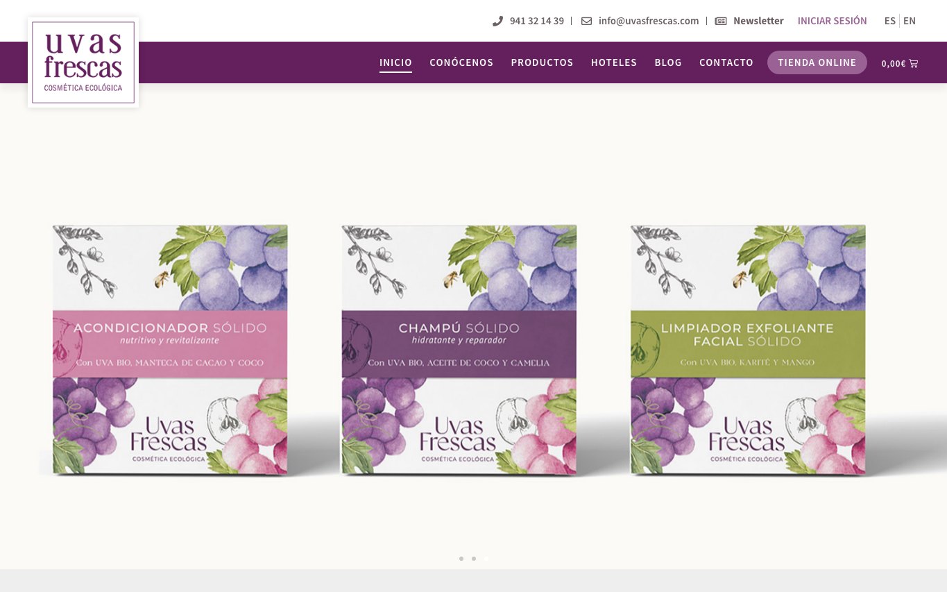Captura de pantalla de la home de Uvas Frescas