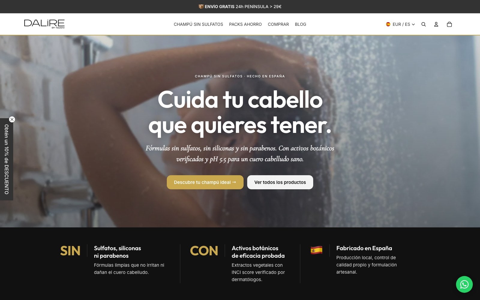 Captura de pantalla de la home de Dalire