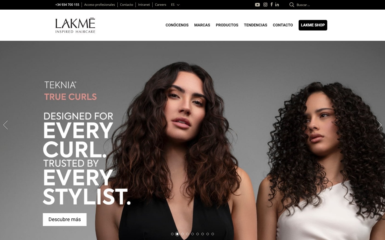 Captura de pantalla de la home de Lakmé