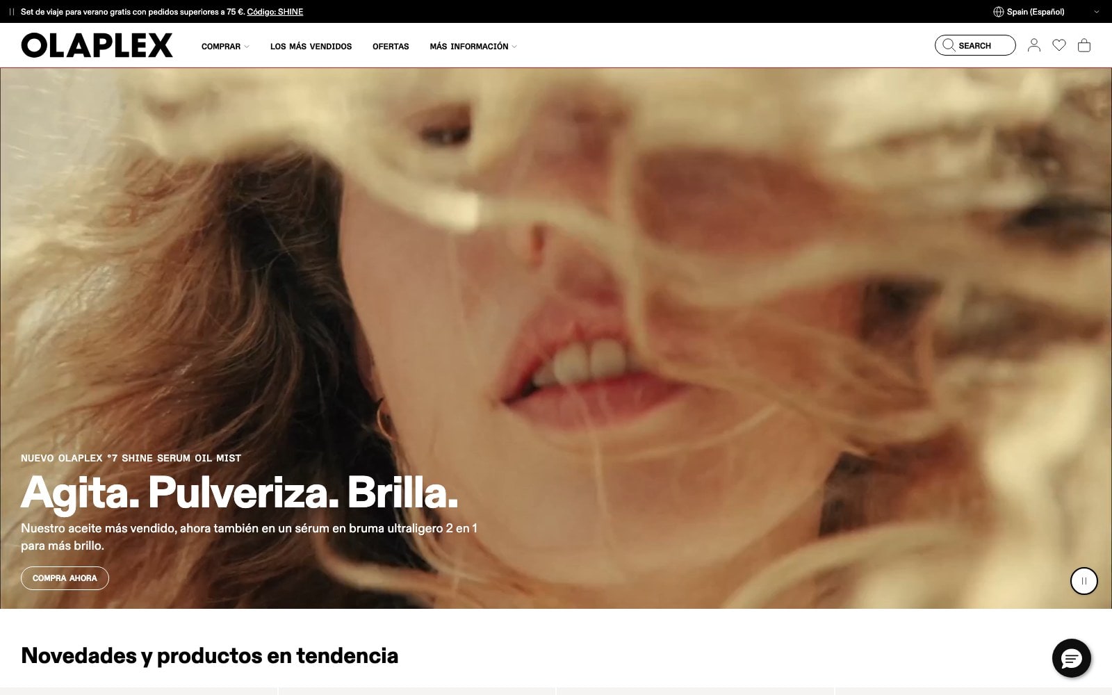 Captura de pantalla de la home de Olaplex