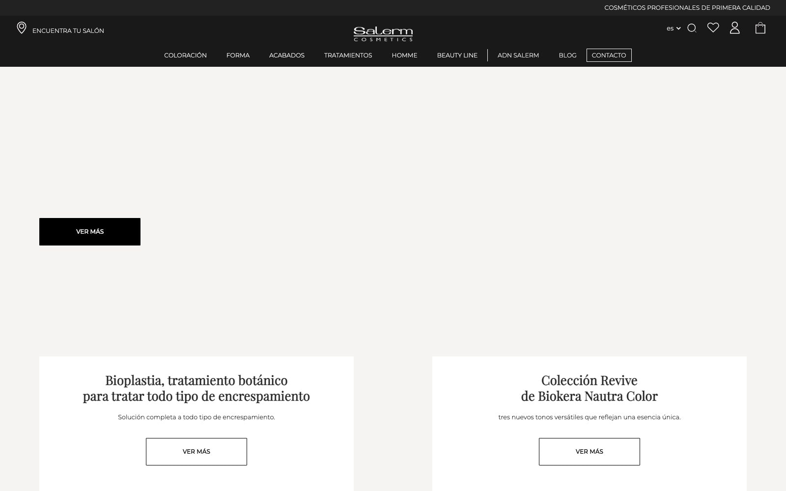 Captura de pantalla de la home de Salerm Cosmetics