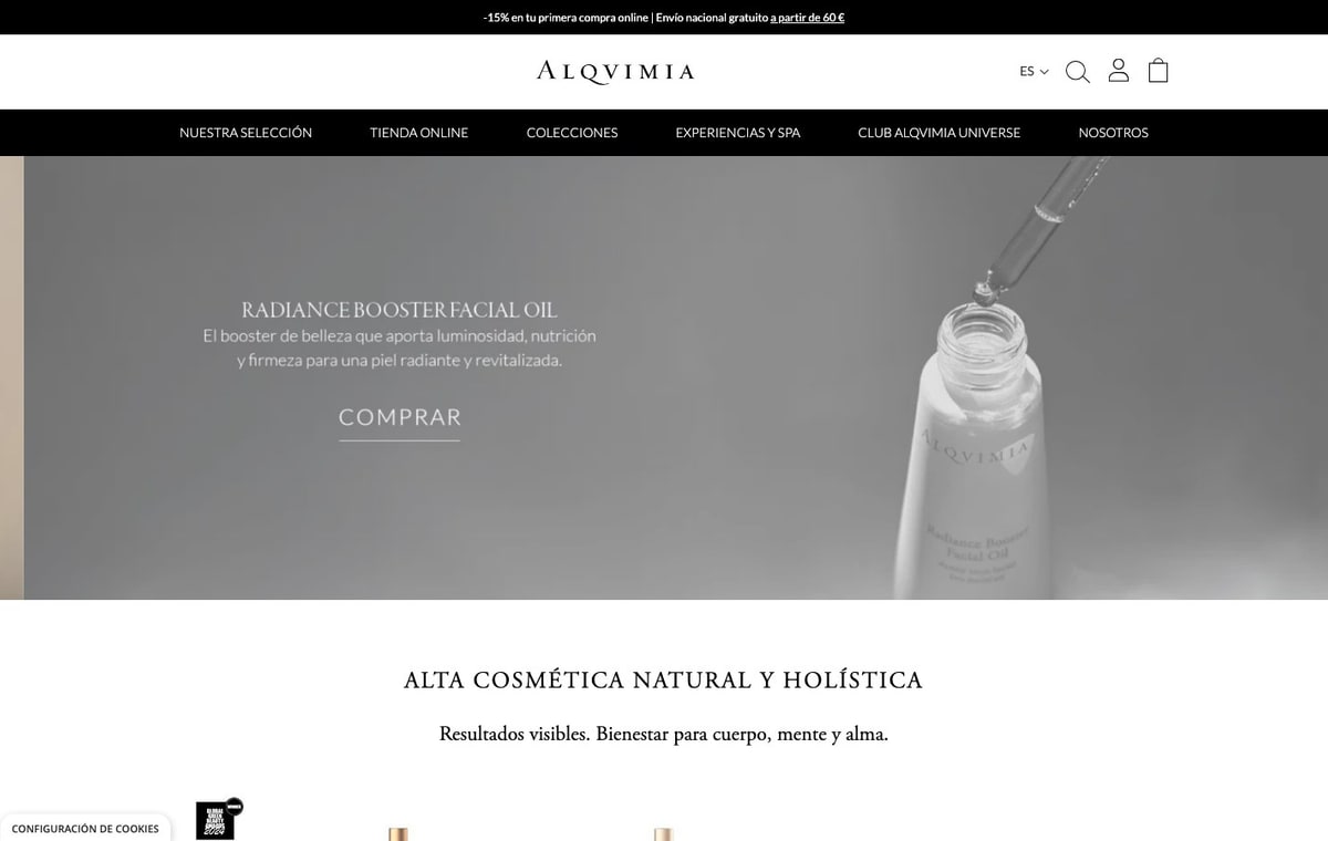 Captura de pantalla de la home de ALQVIMIA