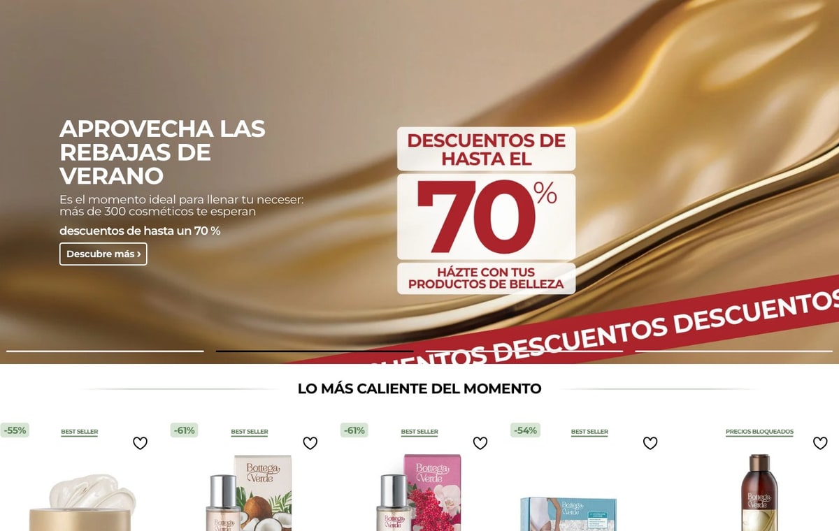 Captura de pantalla de la home de Bottega Verde