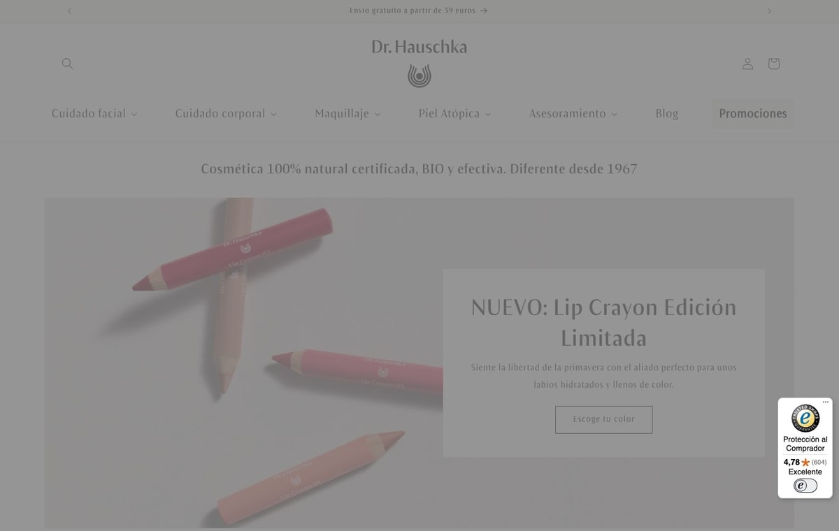 Captura de pantalla de la home de Dr. Hauschka
