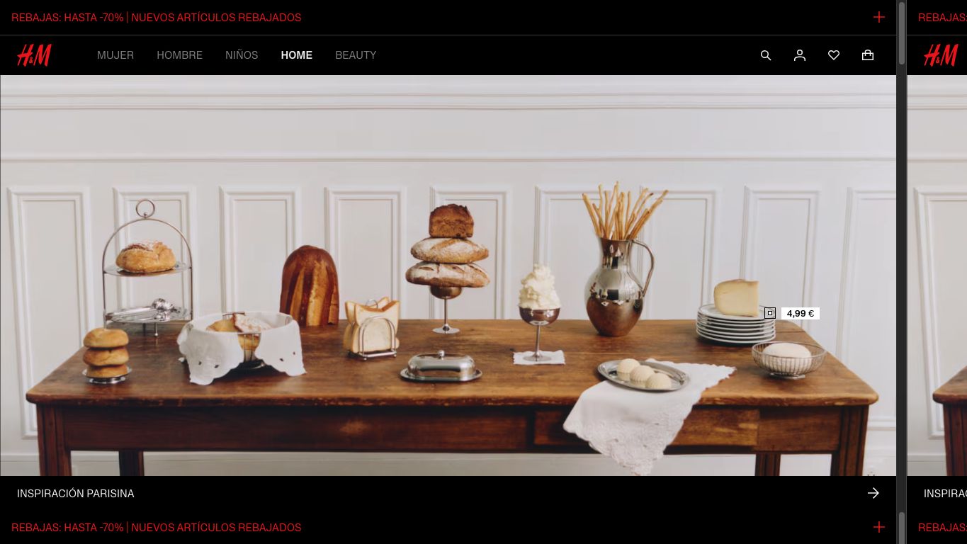 Captura de pantalla de la home de H&M Home