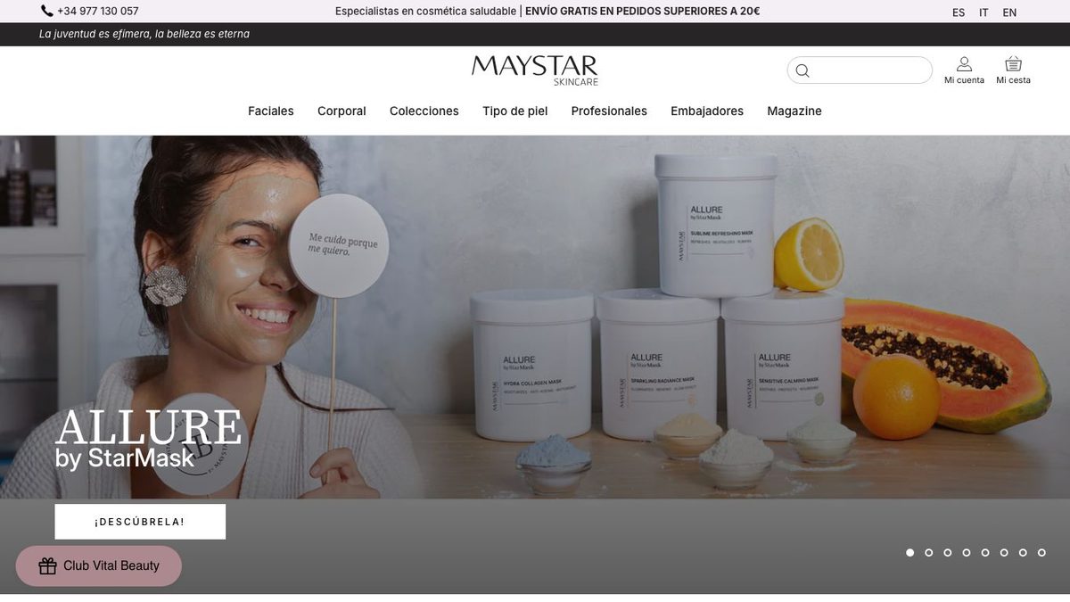 Captura de pantalla de la home de Maystar