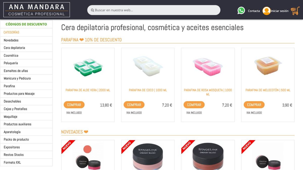 Captura de pantalla de la home de Outlet Mandara