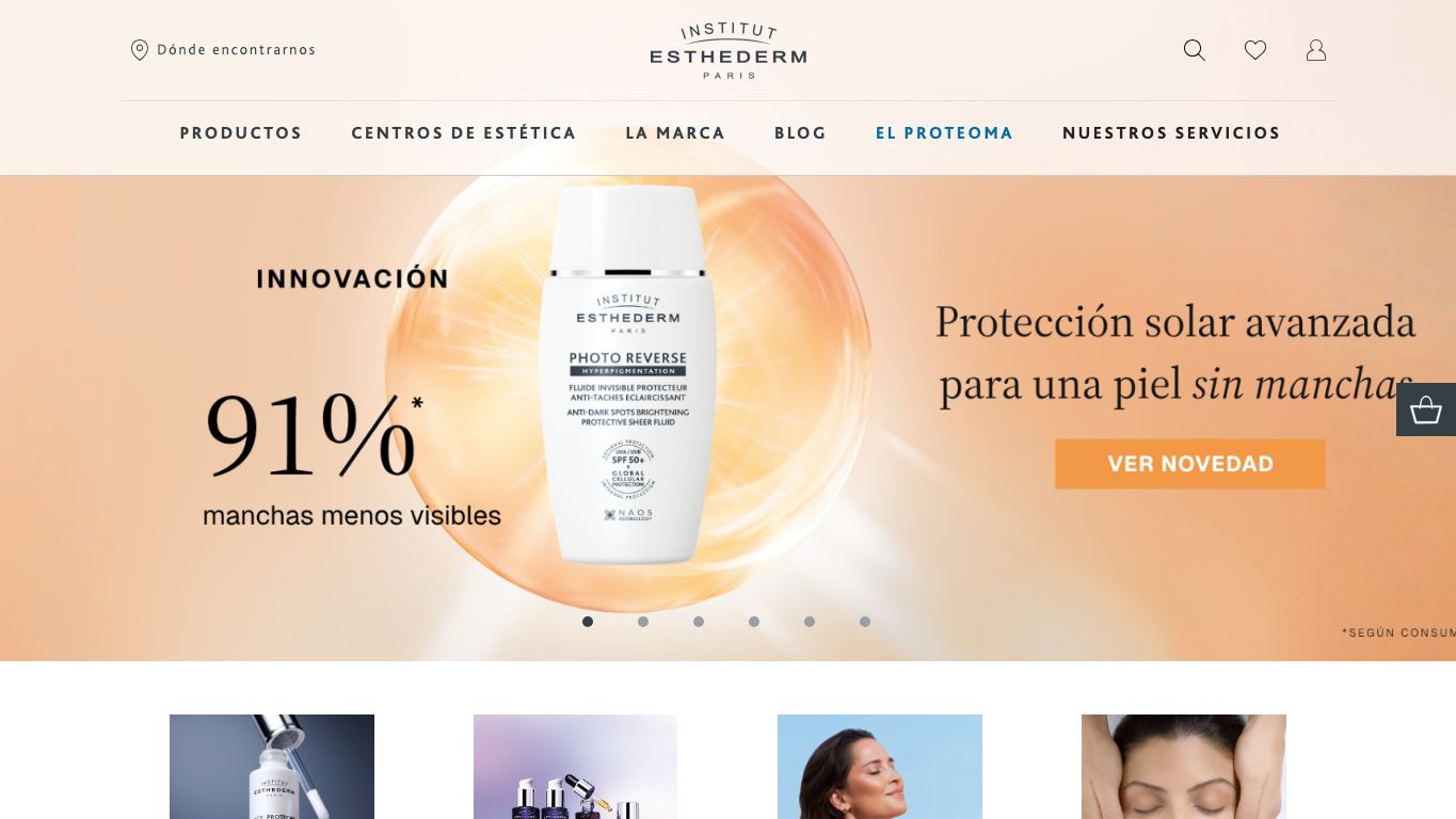 Captura de pantalla de la home de Institut Esthederm