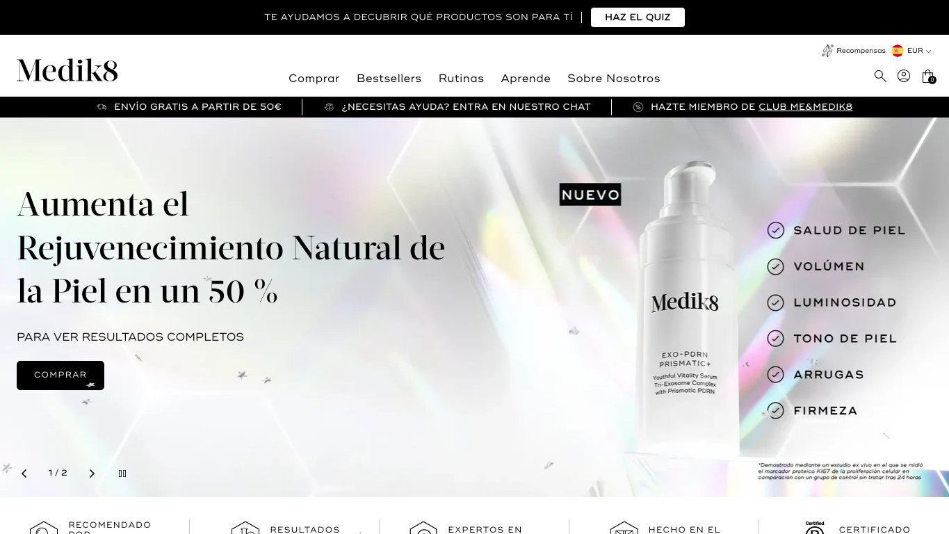 Captura de pantalla de la home de Medik8