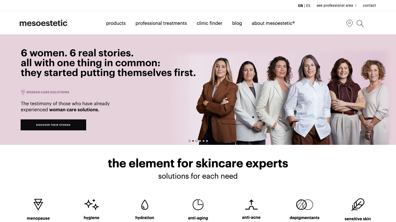 Captura de pantalla de la home de mesoestetic