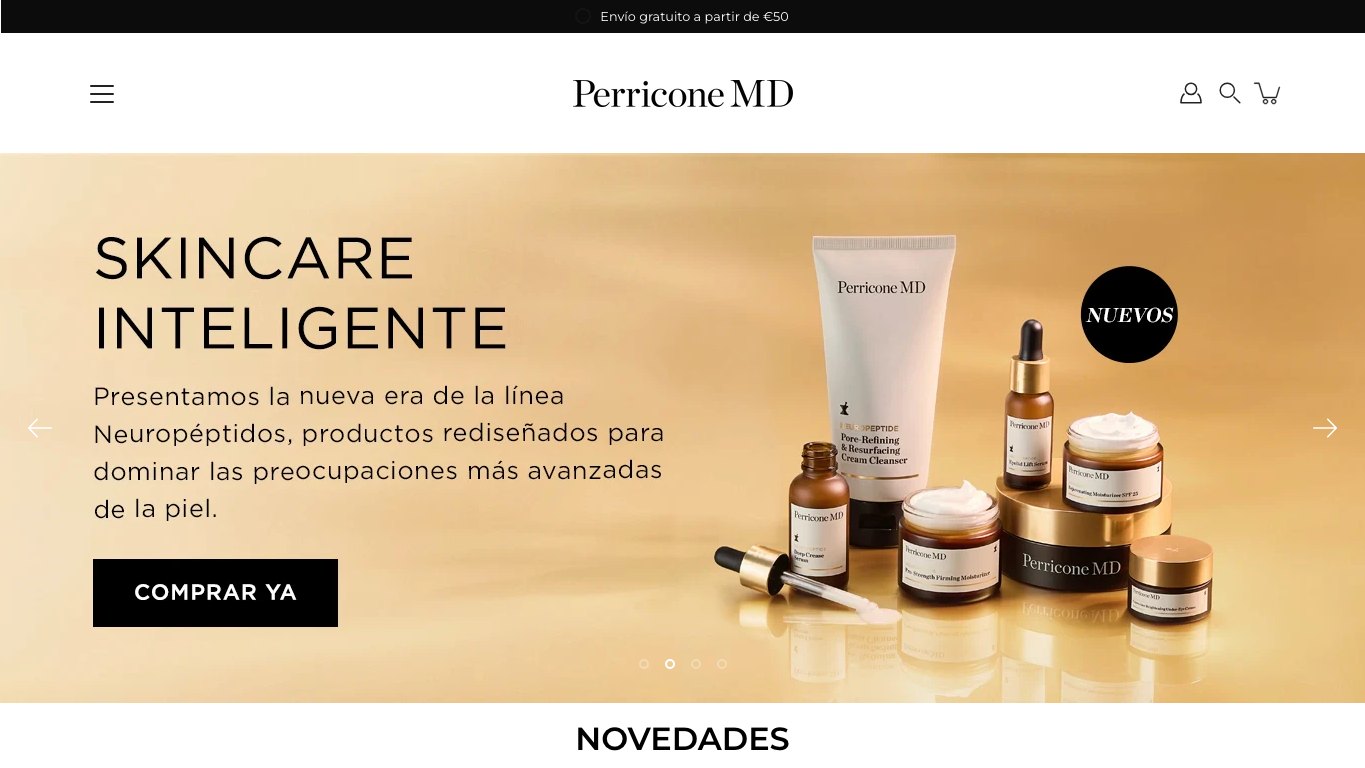 Captura de pantalla de la home de Perricone MD