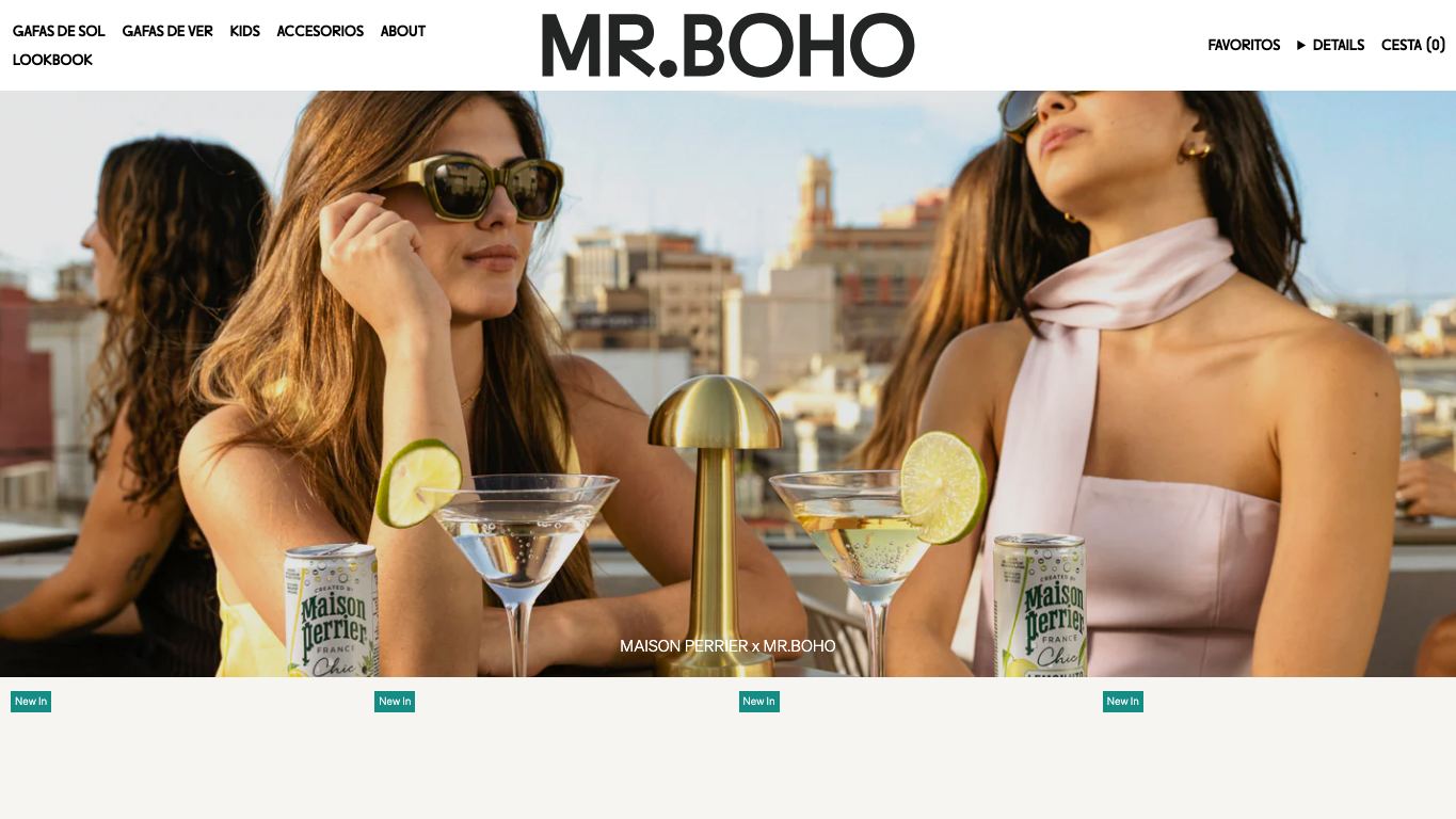 Captura de pantalla de la home de Mr. Boho