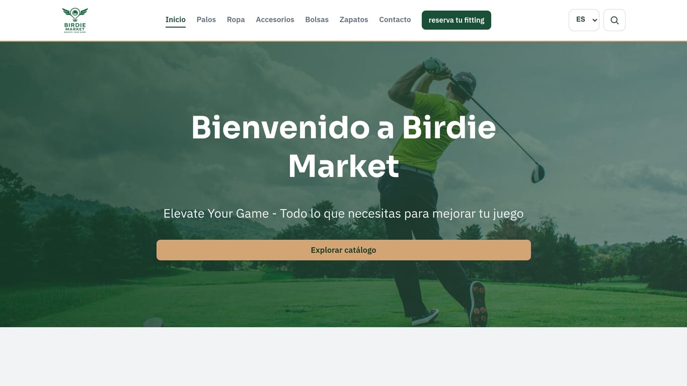 Captura de pantalla de la home de Birdie Market