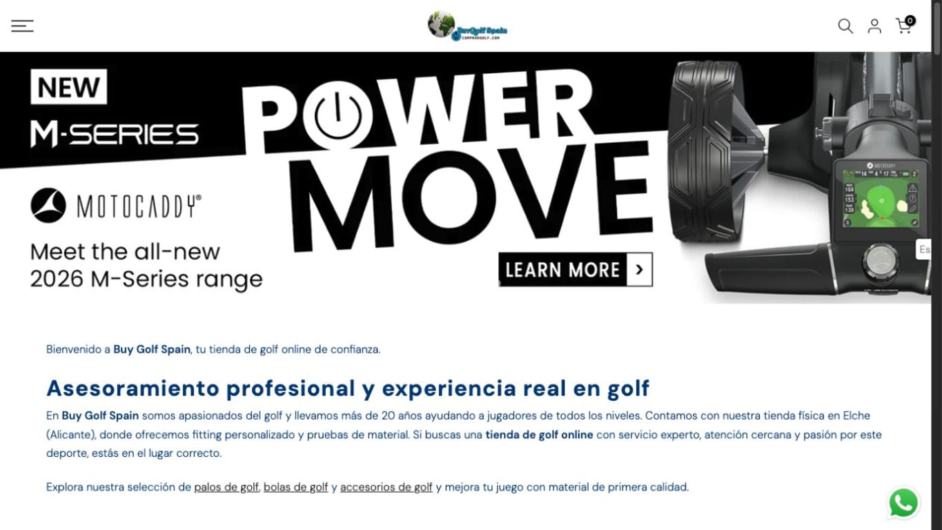 Captura de pantalla de la home de Buy Golf Spain