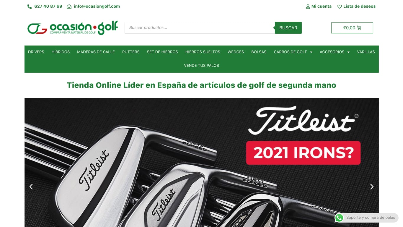Captura de pantalla de la home de Ocasión Golf