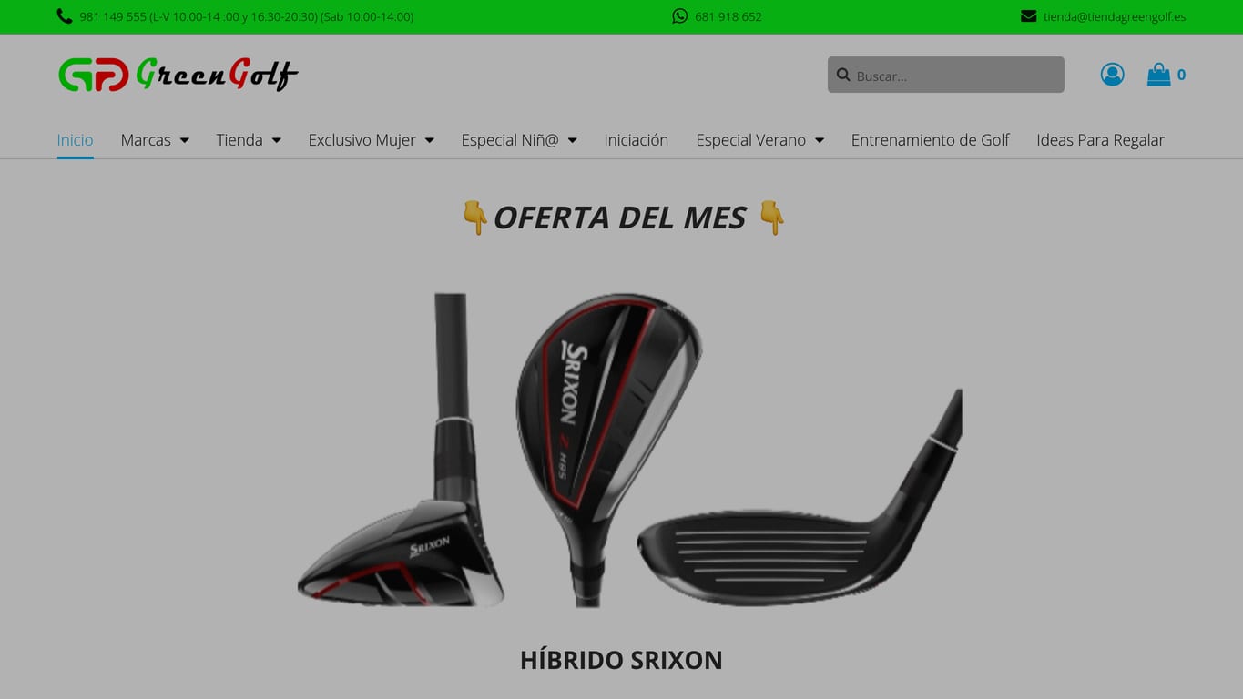 Captura de pantalla de la home de Tienda Green Golf