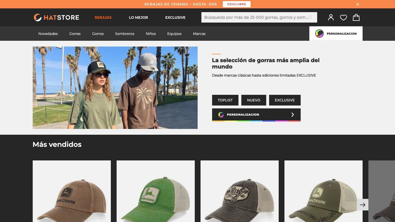Captura de pantalla de la home de Hatstore