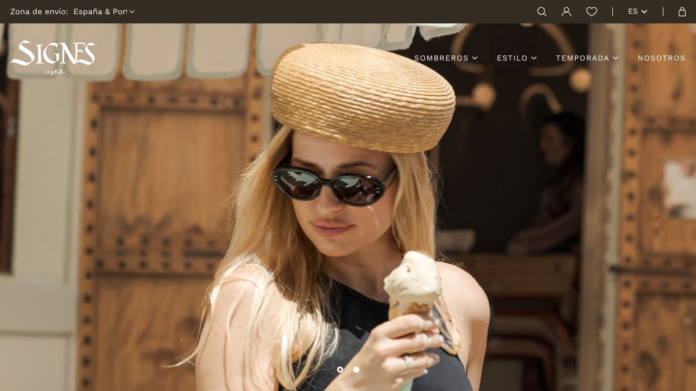 Captura de pantalla de la home de Signes Hats