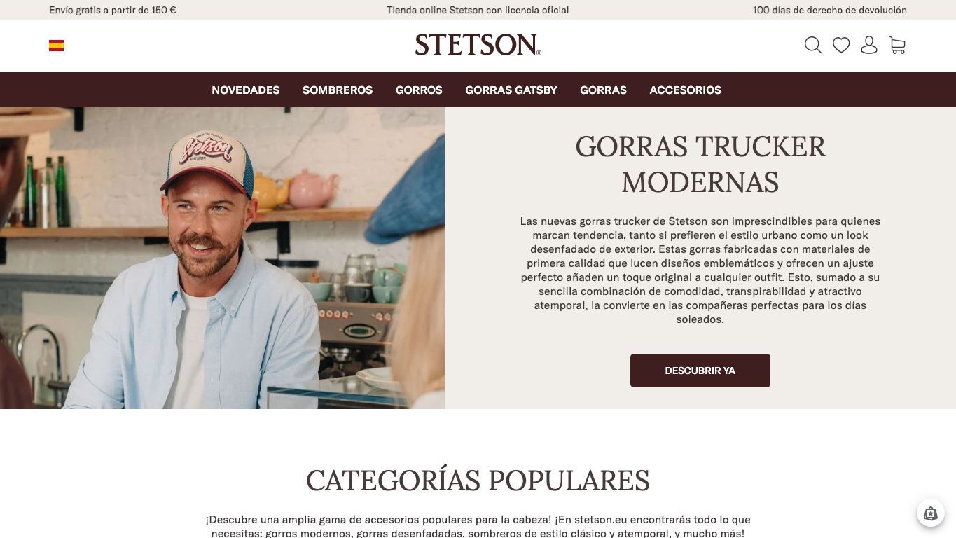 Captura de pantalla de la home de Stetson