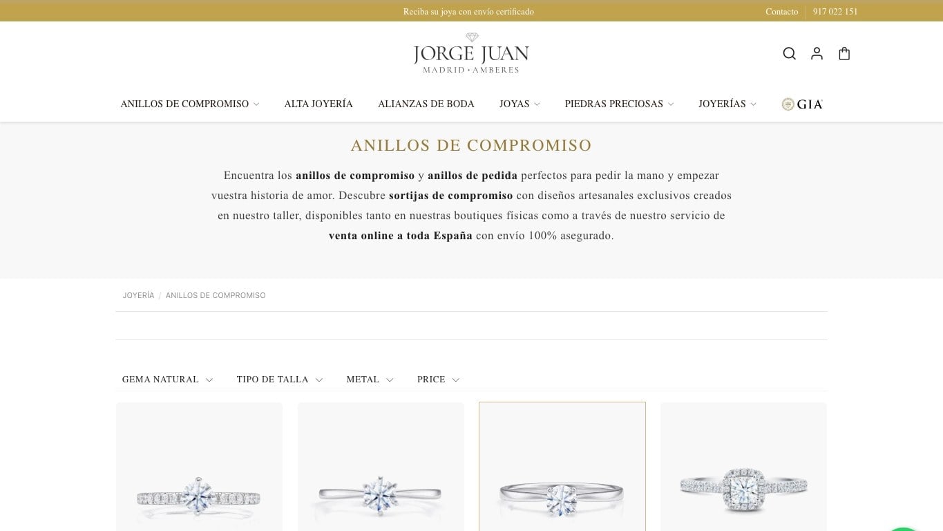 Captura de pantalla de la home de Jorge Juan Joyeros