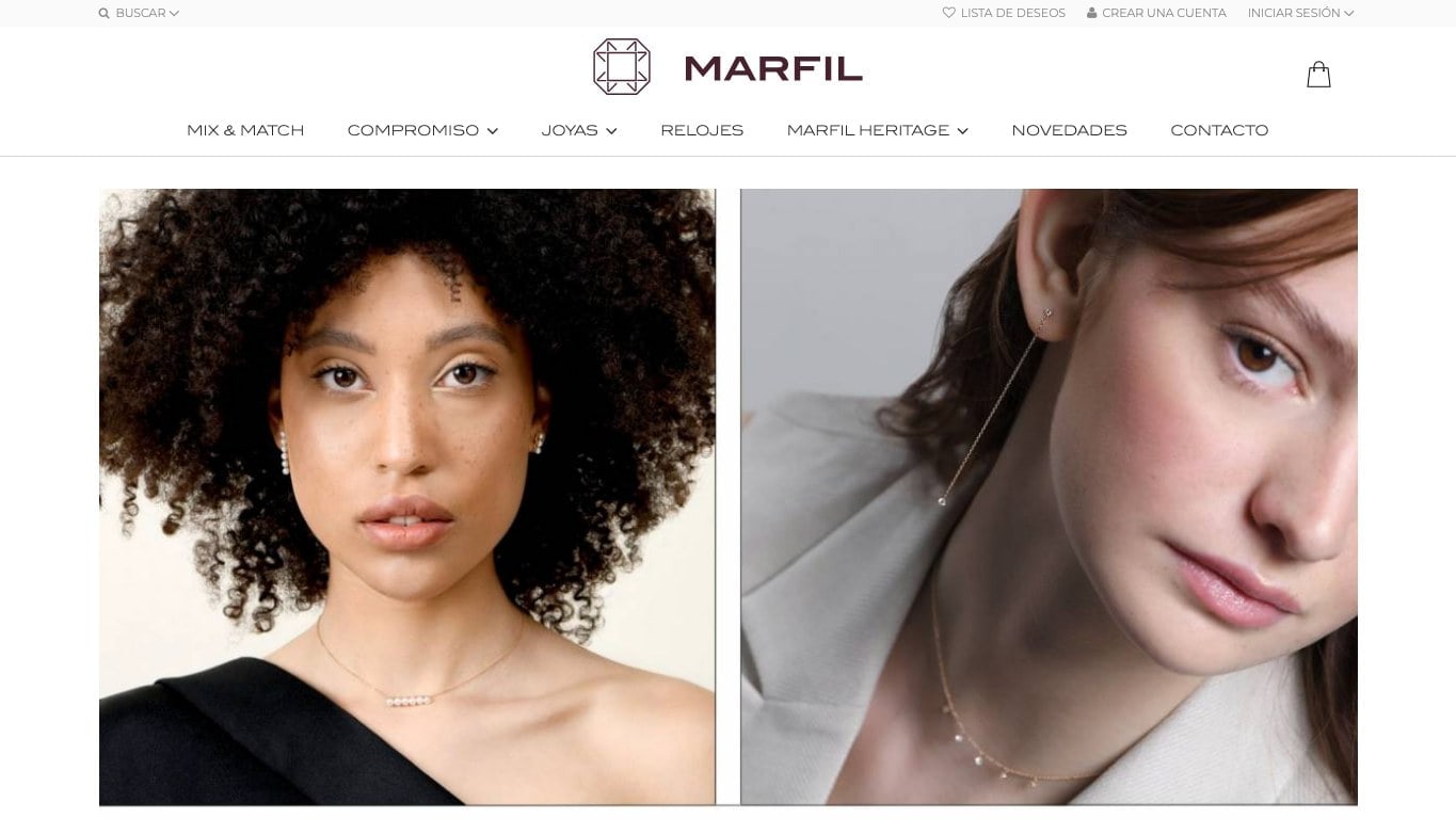Captura de pantalla de la home de Marfil Joyeros