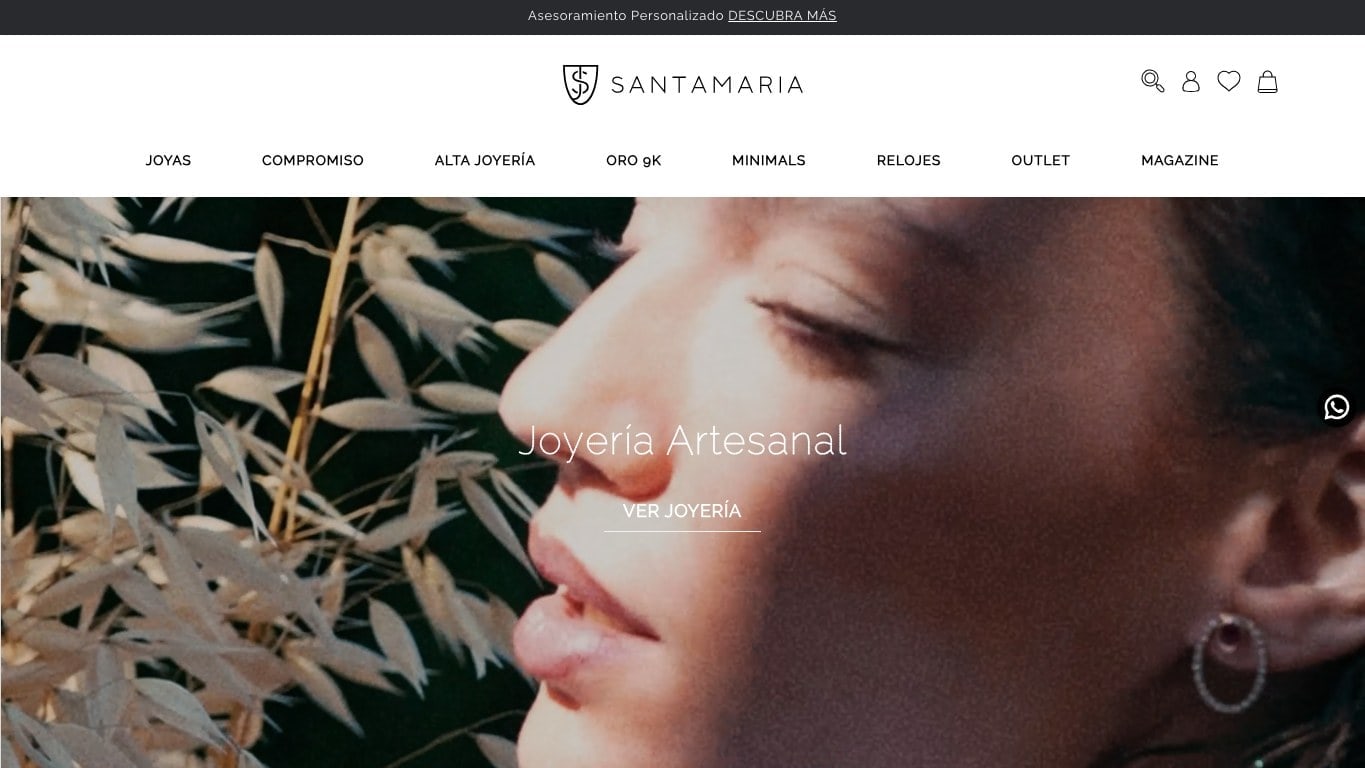 Captura de pantalla de la home de Santamaría Joyeros
