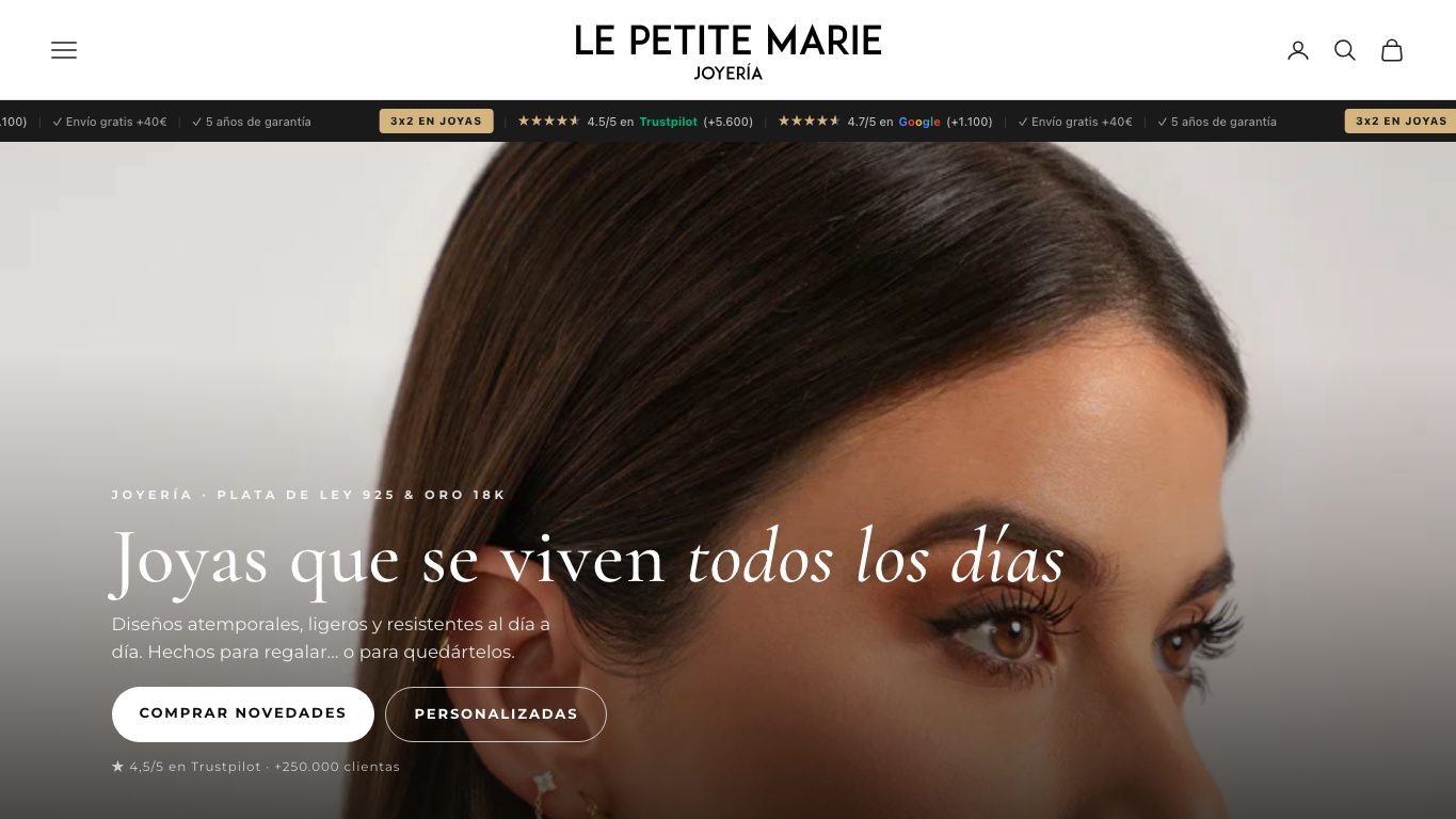 Captura de pantalla de la home de LePetiteMarie