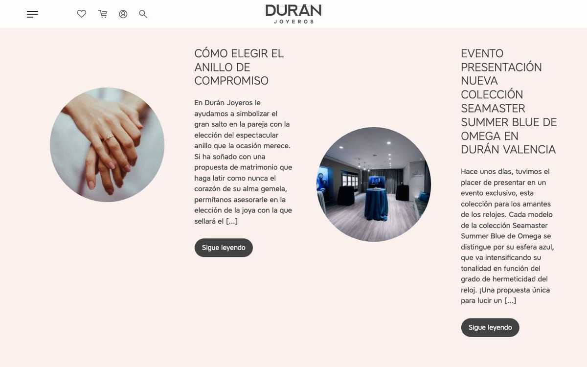 Captura de pantalla de la home de Durán Joyeros