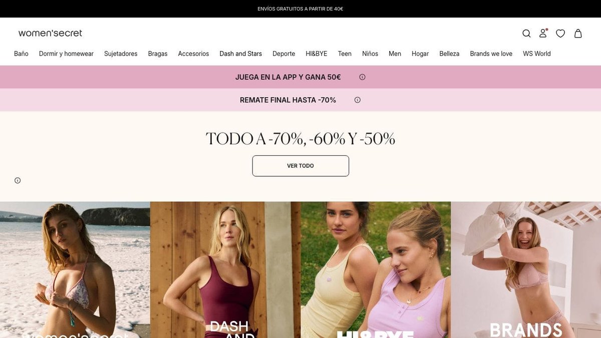 Captura de pantalla de la home de Women'secret