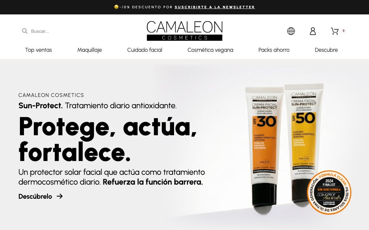 Captura de pantalla de la home de Camaleon Cosmetics
