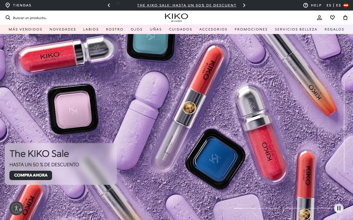 Captura de pantalla de la home de KIKO Milano