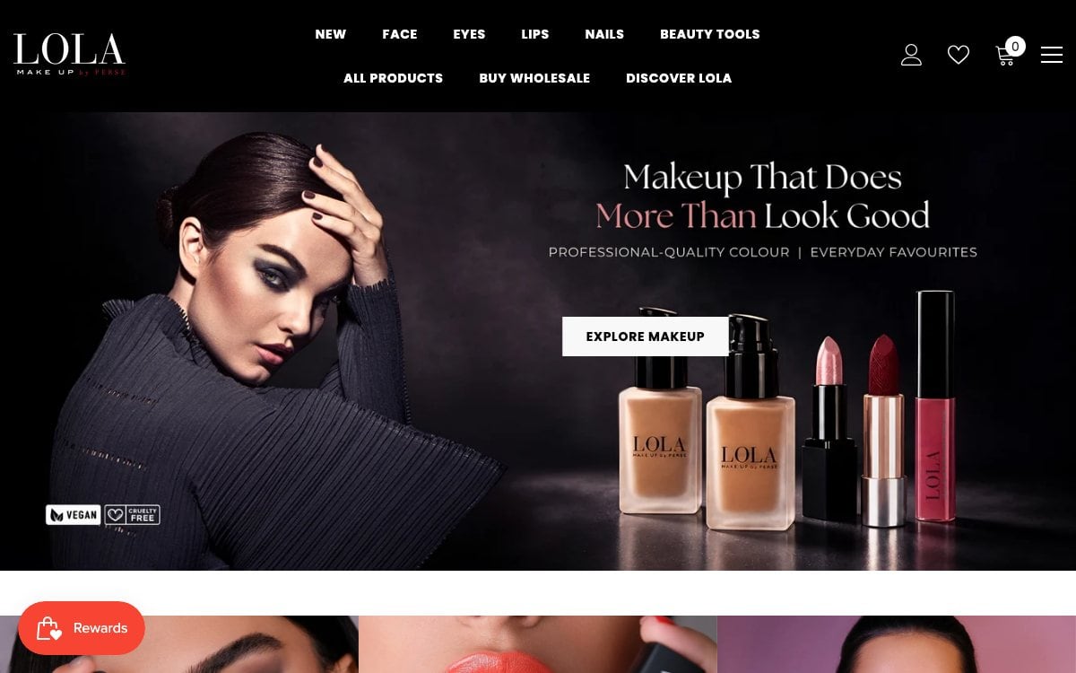 Captura de pantalla de la home de LOLA MAKE UP