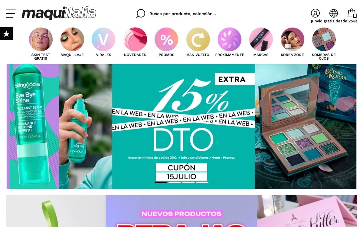 Captura de pantalla de la home de Maquillalia