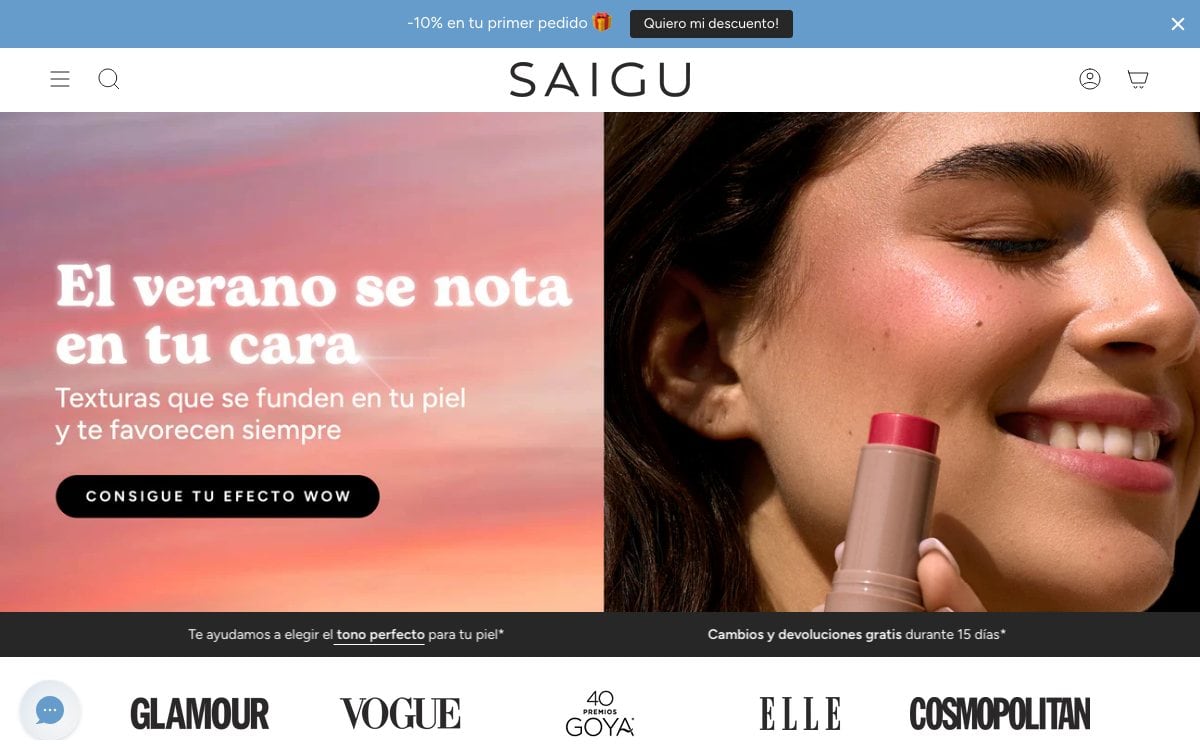 Captura de pantalla de la home de Saigu