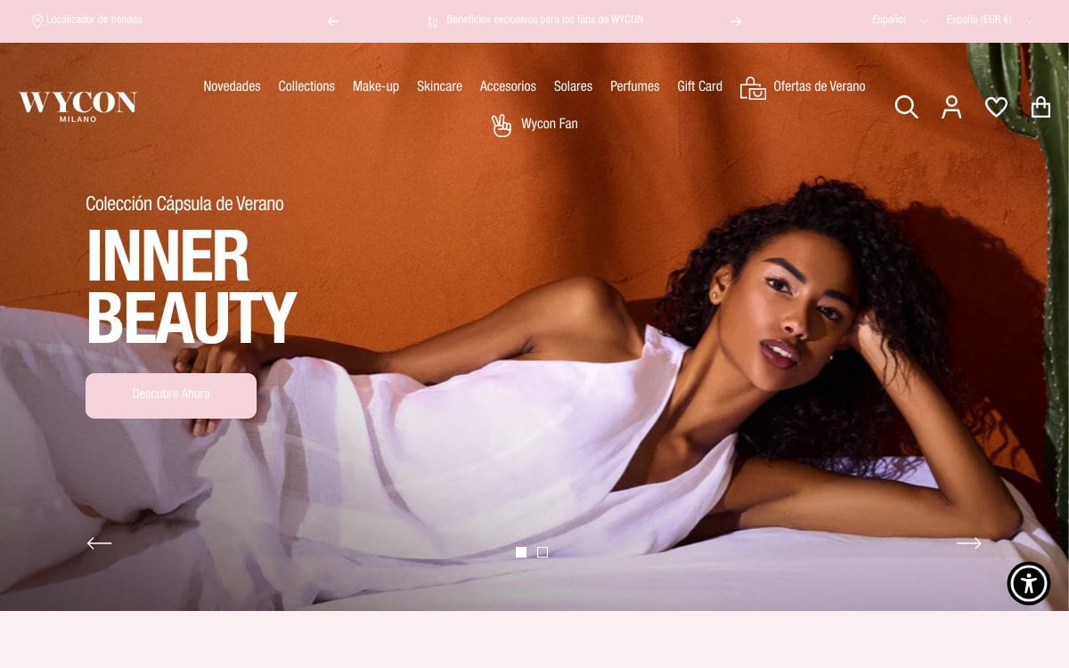Captura de pantalla de la home de WYCON Cosmetics